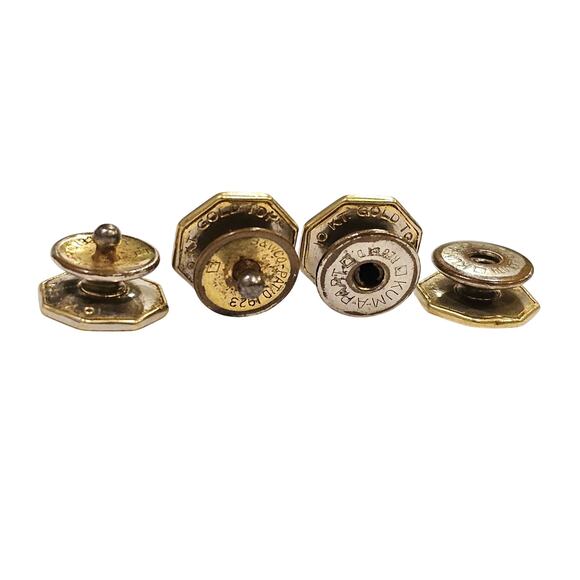 Vintage Art Deco 10K Gold Top and Sterling Silver Button Cufflinks - Pat'd 1923 - Picture 2 of 2